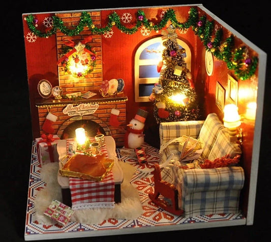 DIY Wooden Christmas Cottage Music Doll Houses