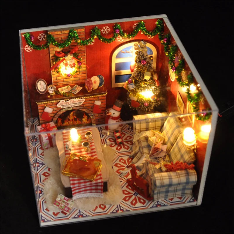 DIY Wooden Christmas Cottage Music Doll Houses