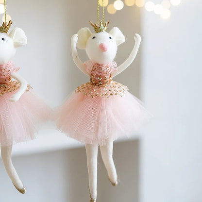 Cute pink ballet mouse New Year and Christmas pendant decoration