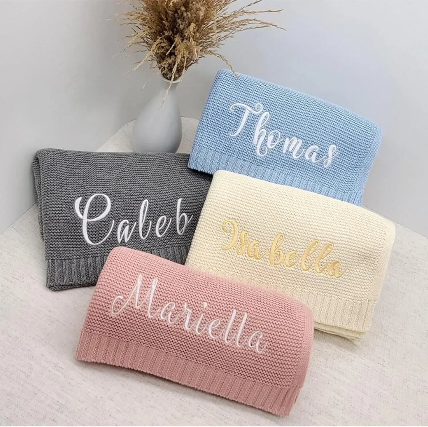 Personalized Embroidered Soft Cotton Knitted Baby Blanket