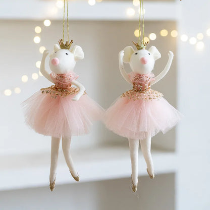 Cute pink ballet mouse New Year and Christmas pendant decoration