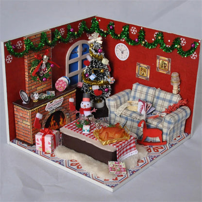 DIY Wooden Christmas Cottage Music Doll Houses