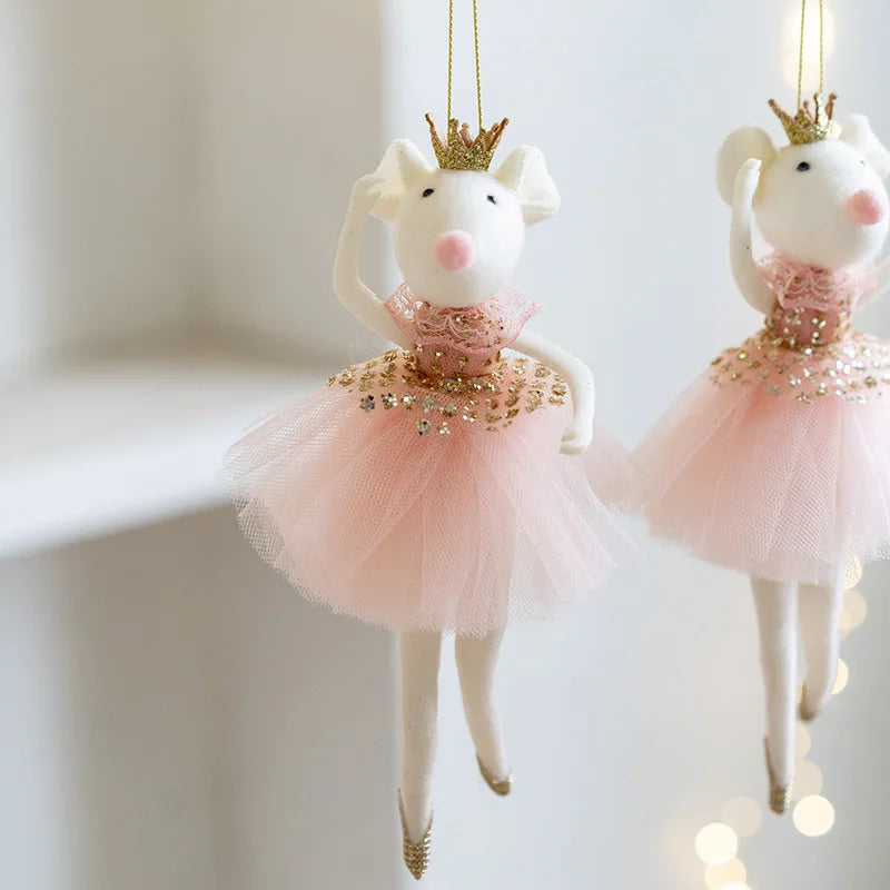 Cute pink ballet mouse New Year and Christmas pendant decoration