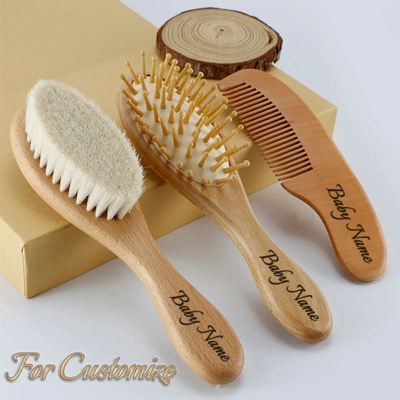 Customized Wool Baby Hair Brush&Natural Wooden Comb