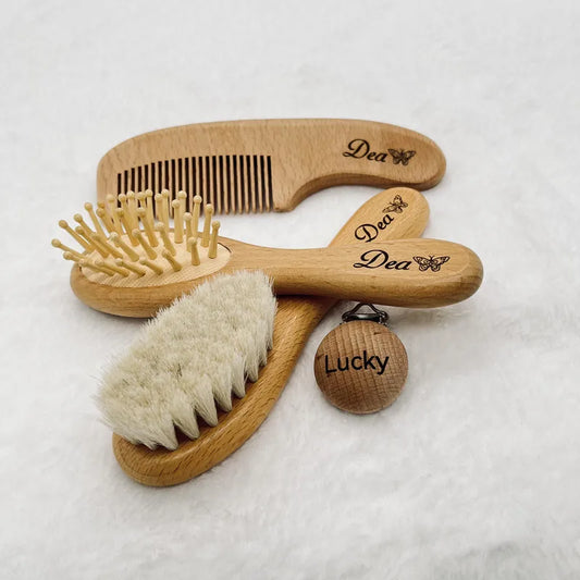 Customized Wool Baby Hair Brush&Natural Wooden Comb