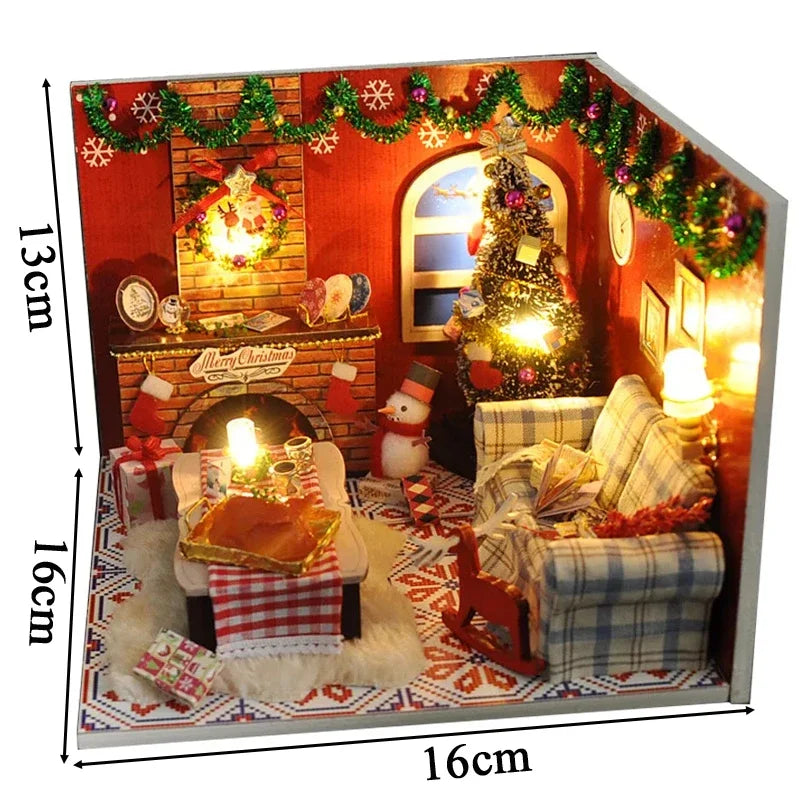 DIY Wooden Christmas Cottage Music Doll Houses