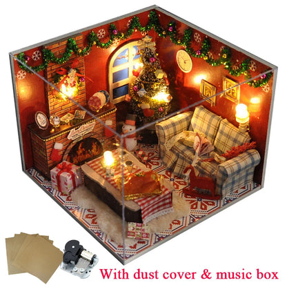 DIY Wooden Christmas Cottage Music Doll Houses