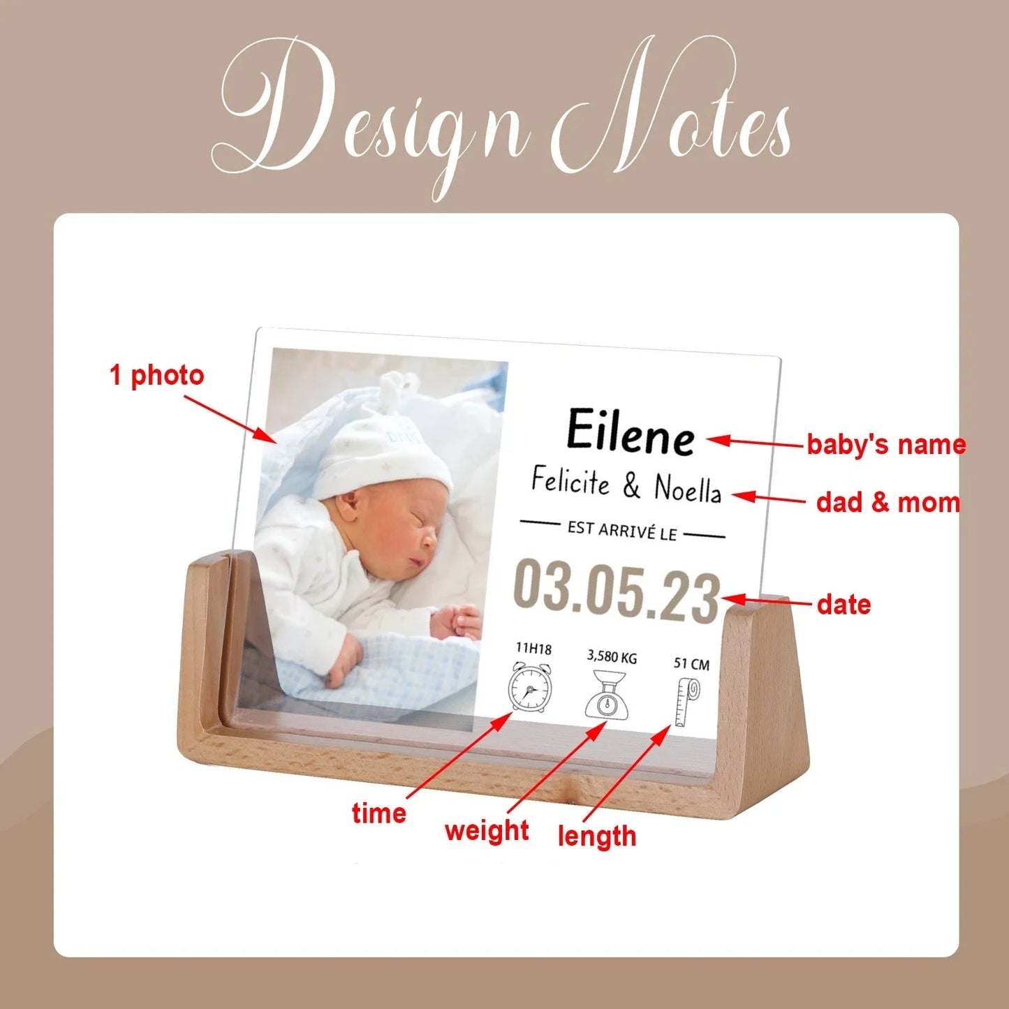 Custom Newborn Baby Picture Frame Gift for New Parents